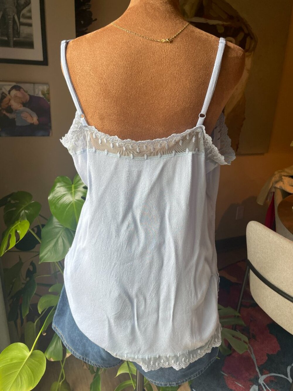 Soft Surroundings Light Blue Lace Trim Camisole Tank Top Size L Festival Boho - Picture 3 of 8